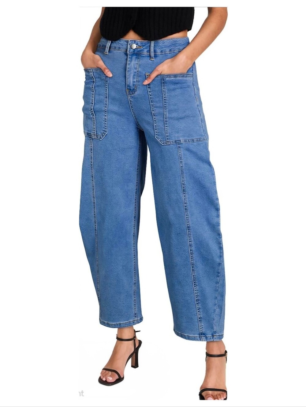 EVALESS Barrel Jeans Trendy High Waisted Wide Leg Baggy Ankle Denim Women's 6